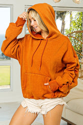 Ruched Long Sleeve Washed Fleece Hoodie BiBi